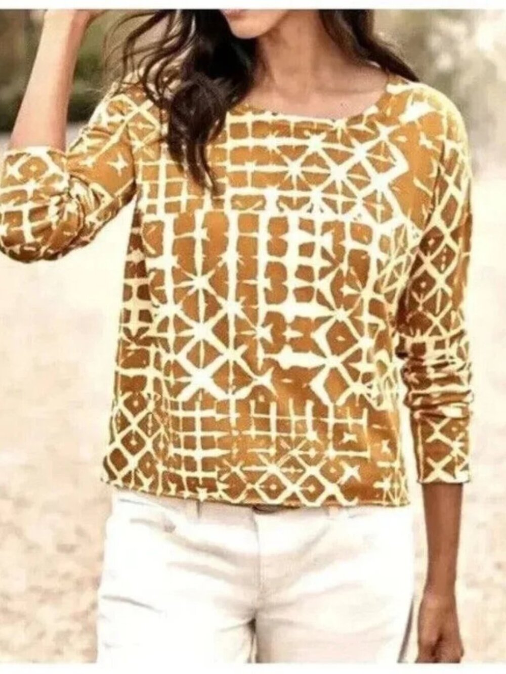 Garnet Hill Silk And Cotton Oversized Boxy Sweater Geometric Print Size Small